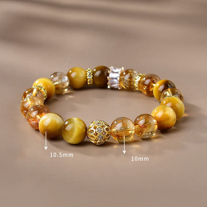 Mythstone Natural Tiger Eye Citrine Beads Strength Courage Bracelet