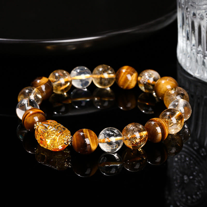 Pulsera de cera de abejas con citrino y ojo de tigre amarillo natural de Mythstone