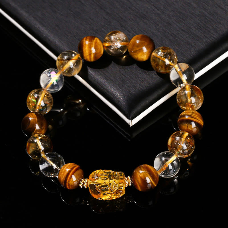 Pulsera de cera de abejas con citrino y ojo de tigre amarillo natural de Mythstone