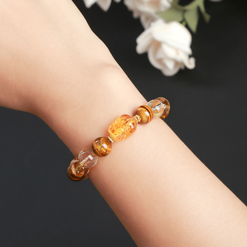 Pulsera de cera de abejas con citrino y ojo de tigre amarillo natural de Mythstone