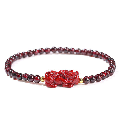 Mythstone Garnet Cinnabar PiXiu Strawberry Quartz Square Bead Protection Bracelet