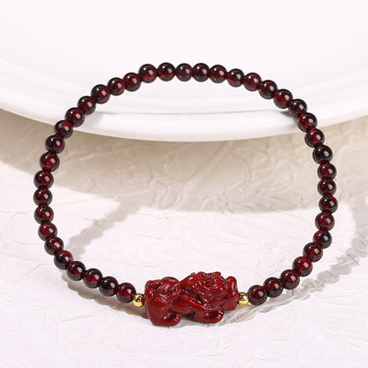 Mythstone Garnet Cinnabar PiXiu Strawberry Quartz Square Bead Protection Bracelet