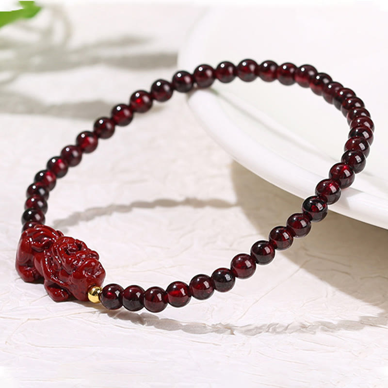 Mythstone Garnet Cinnabar PiXiu Strawberry Quartz Square Bead Protection Bracelet