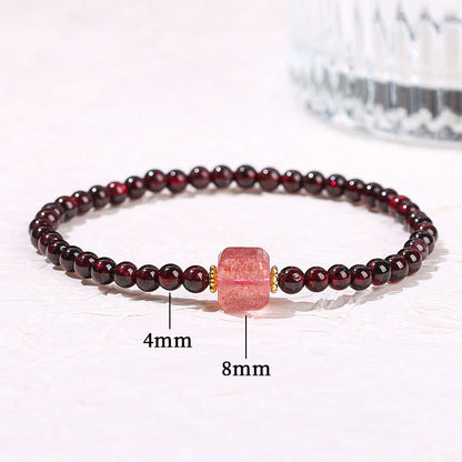 Mythstone Garnet Cinnabar PiXiu Strawberry Quartz Square Bead Protection Bracelet