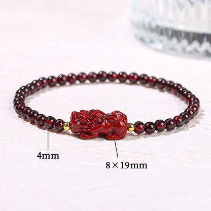 Mythstone Garnet Cinnabar PiXiu Strawberry Quartz Square Bead Protection Bracelet