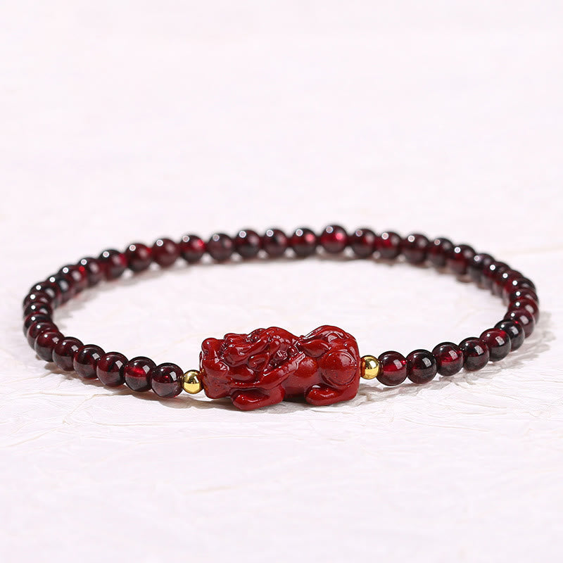 Mythstone Garnet Cinnabar PiXiu Strawberry Quartz Square Bead Protection Bracelet