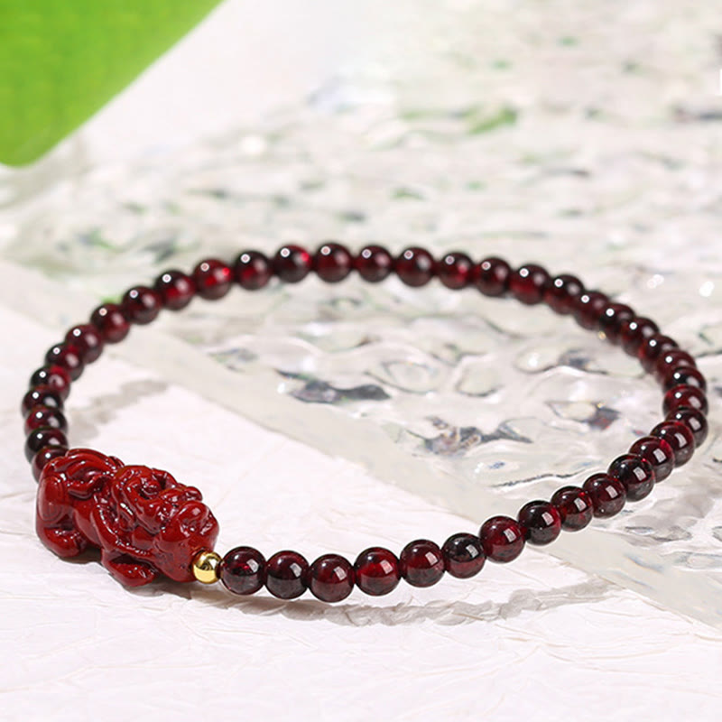 Mythstone Garnet Cinnabar PiXiu Strawberry Quartz Square Bead Protection Bracelet