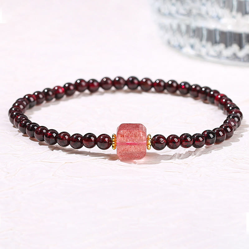 Mythstone Garnet Cinnabar PiXiu Strawberry Quartz Square Bead Protection Bracelet