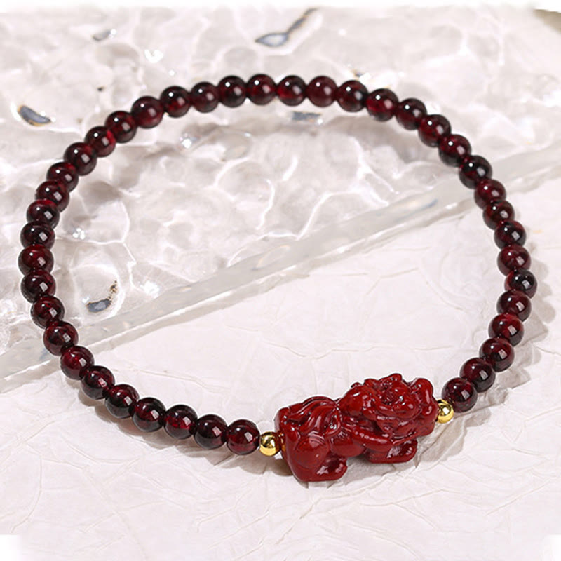 Mythstone Garnet Cinnabar PiXiu Strawberry Quartz Square Bead Protection Bracelet