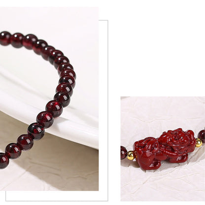 Mythstone Garnet Cinnabar PiXiu Strawberry Quartz Square Bead Protection Bracelet