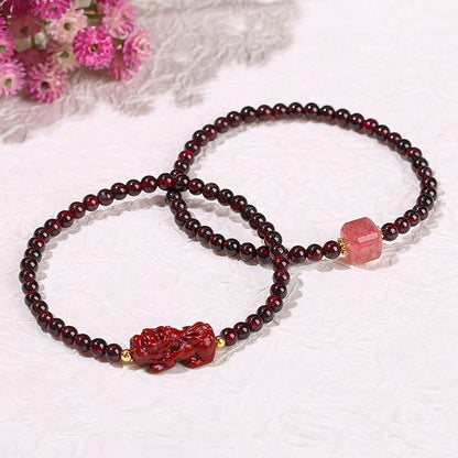 Mythstone Garnet Cinnabar PiXiu Strawberry Quartz Square Bead Protection Bracelet