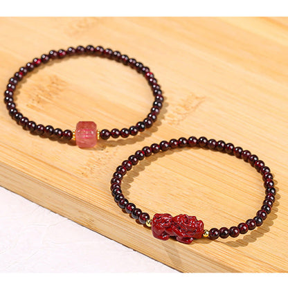 Mythstone Garnet Cinnabar PiXiu Strawberry Quartz Square Bead Protection Bracelet