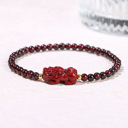 Mythstone Garnet Cinnabar PiXiu Strawberry Quartz Square Bead Protection Bracelet