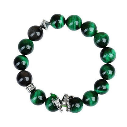 Mythstone Green Tiger Eye Silver Sheen Obsidian Year of the Snake Strength Bracelet