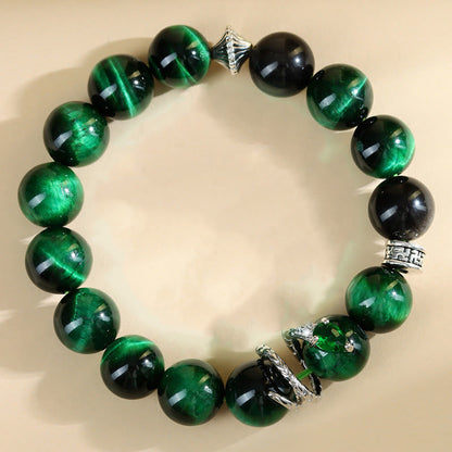 Mythstone Green Tiger Eye Silver Sheen Obsidian Year of the Snake Strength Bracelet