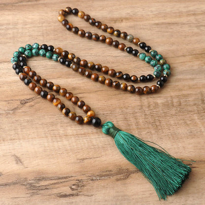 Mythstone 108 Mala Natural Stone Tiger Eye Turquoise  Beads Tassel Protection Bracelet