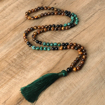 Mythstone 108 Mala Natural Stone Tiger Eye Turquoise  Beads Tassel Protection Bracelet