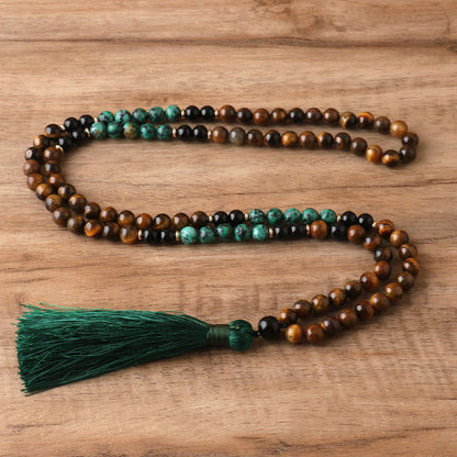 Mythstone 108 Mala Natural Stone Tiger Eye Turquoise  Beads Tassel Protection Bracelet