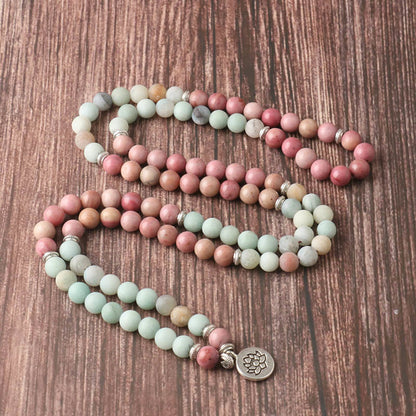 Mythstone 108 Mala Rhodonite Amazonite Beads Lotus Compassion Bracelet