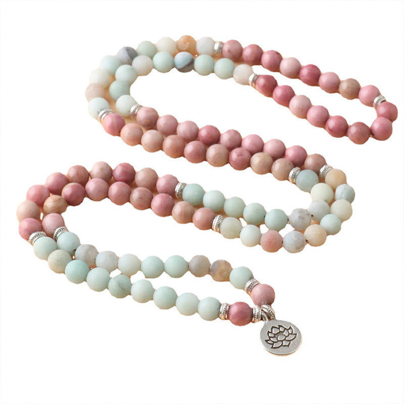 Mythstone 108 Mala Rhodonite Amazonite Beads Lotus Compassion Bracelet