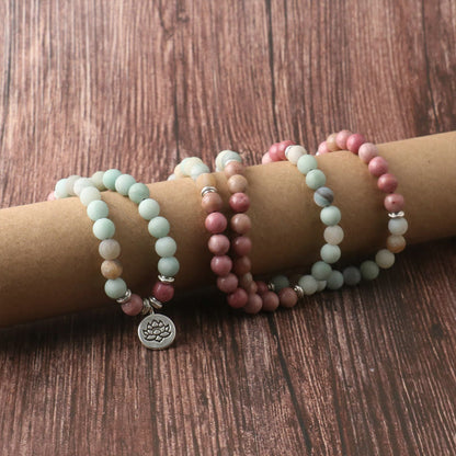 Mythstone 108 Mala Rhodonite Amazonite Beads Lotus Compassion Bracelet