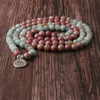 Mythstone 108 Mala Rhodonite Amazonite Beads Lotus Compassion Bracelet