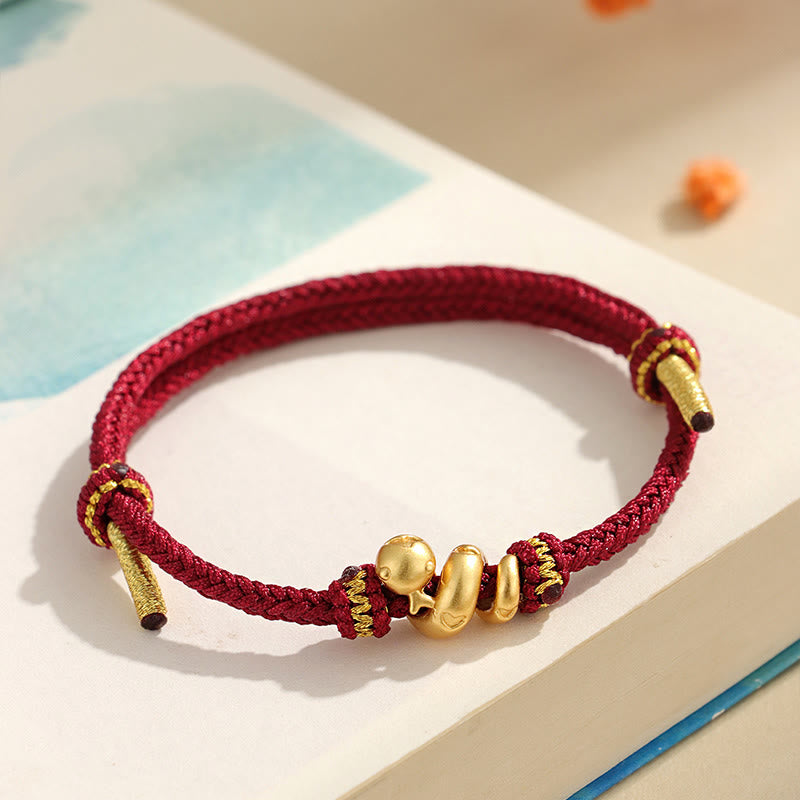 Mythstone Handmade 999 Sterling Silver Golden Year Of Snake Red String Protection Braided Bracelet