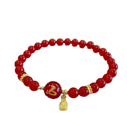 Mythstone Red Agate Gold Plated Copper Year Of The Snake Happiness Bracelet