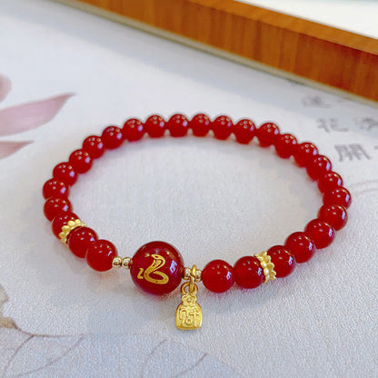 Mythstone Red Agate Gold Plated Copper Year Of The Snake Happiness Bracelet