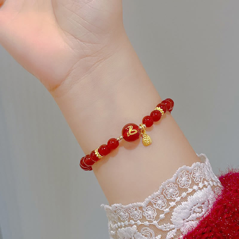 Mythstone Red Agate Gold Plated Copper Year Of The Snake Happiness Bracelet