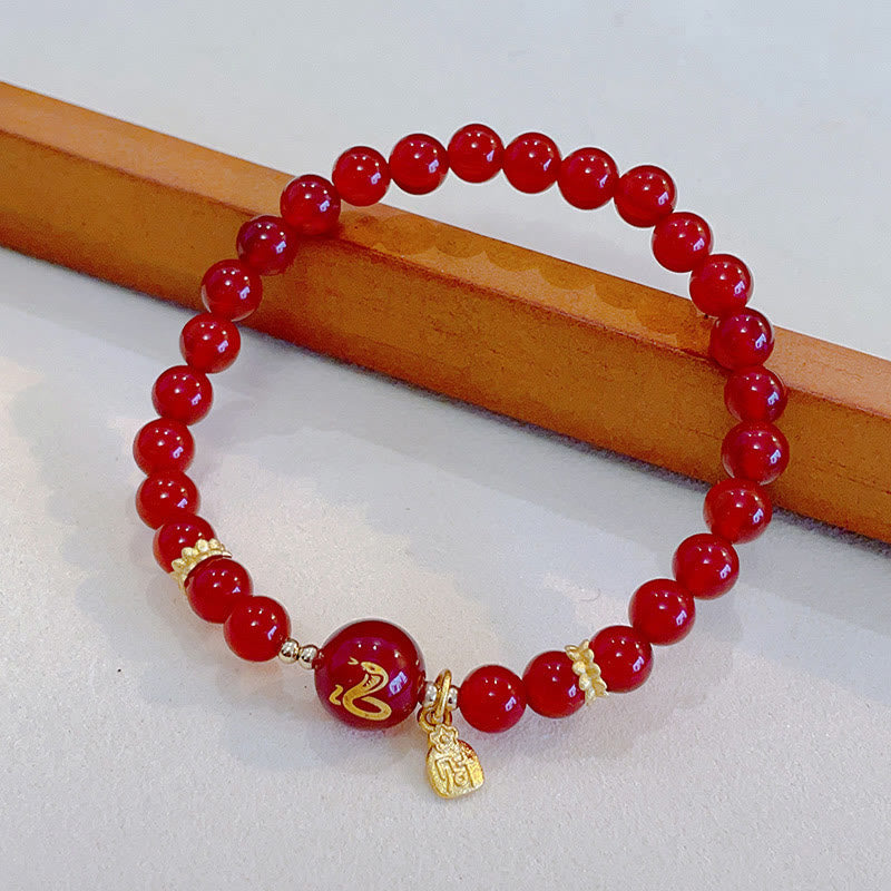 Mythstone Red Agate Gold Plated Copper Year Of The Snake Happiness Bracelet