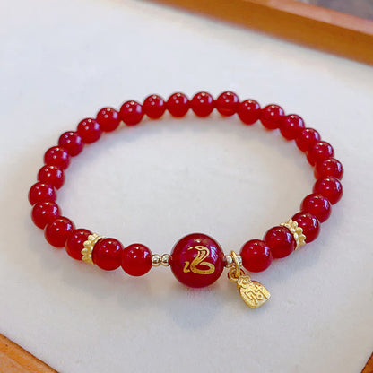 Mythstone Red Agate Gold Plated Copper Year Of The Snake Happiness Bracelet