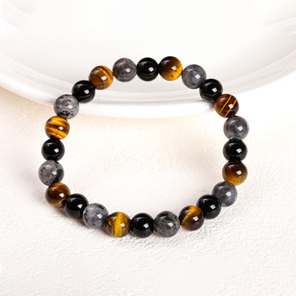 Mythstone Tiger Eye Black Glitter Stone Black Glass Beads Protection Bracelet