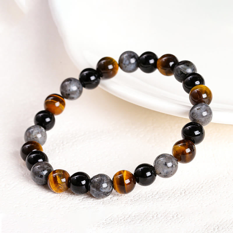 Mythstone Tiger Eye Black Glitter Stone Black Glass Beads Protection Bracelet