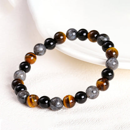 Mythstone Tiger Eye Black Glitter Stone Black Glass Beads Protection Bracelet