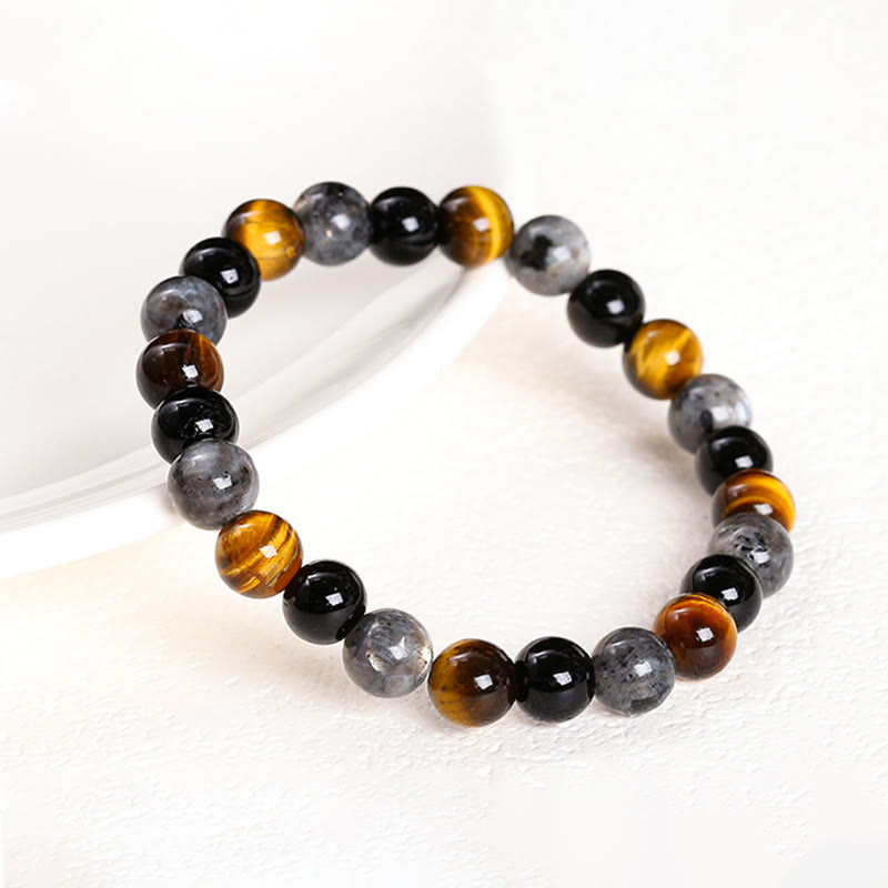 Mythstone Tiger Eye Black Glitter Stone Black Glass Beads Protection Bracelet