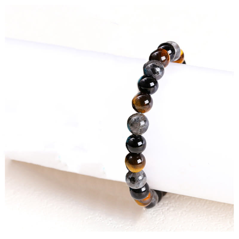 Mythstone Tiger Eye Black Glitter Stone Black Glass Beads Protection Bracelet