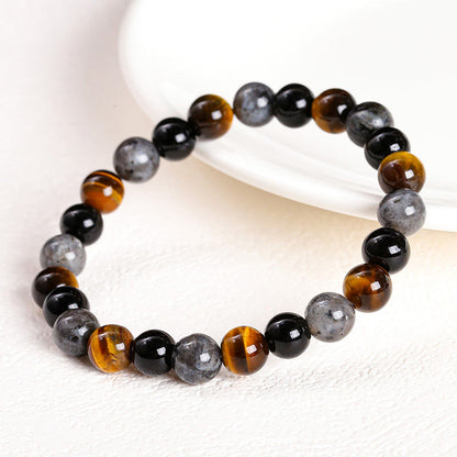 Mythstone Tiger Eye Black Glitter Stone Black Glass Beads Protection Bracelet