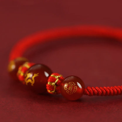 Mythstone Handmade Red Agate Chinese Zodiac Red String Braided Protection Bracelet