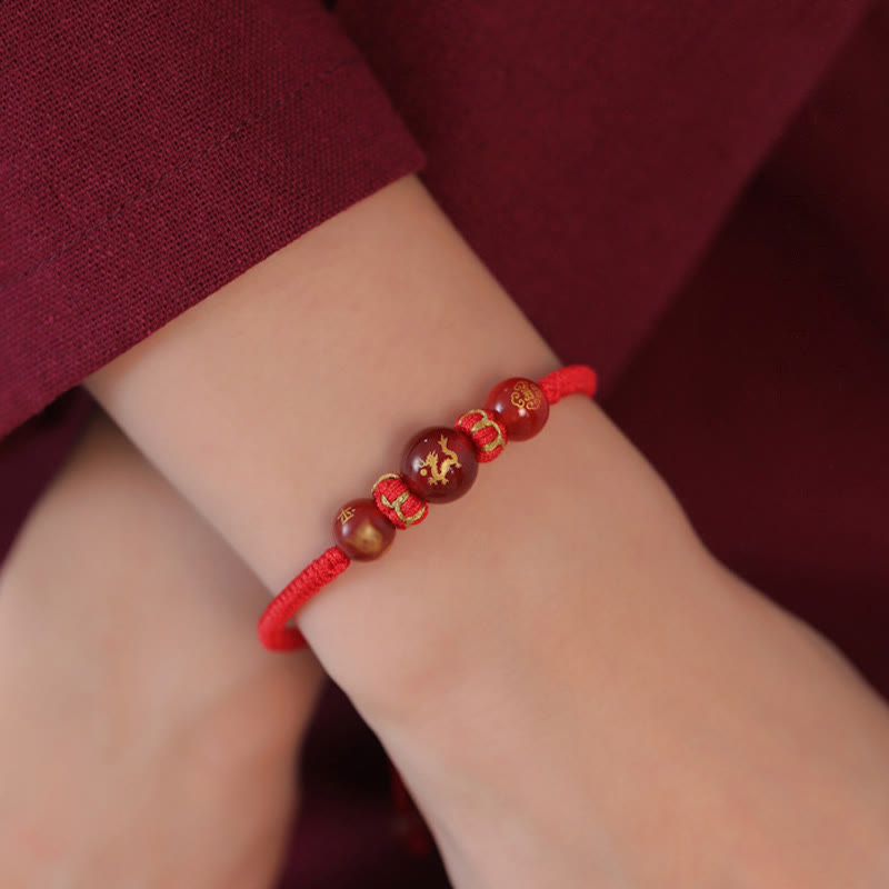 Mythstone Handmade Red Agate Chinese Zodiac Red String Braided Protection Bracelet