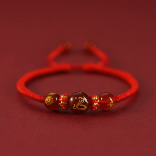 Mythstone Handmade Red Agate Chinese Zodiac Red String Braided Protection Bracelet