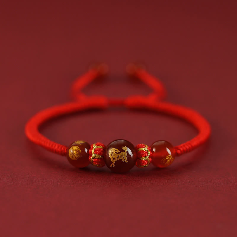 Mythstone Handmade Red Agate Chinese Zodiac Red String Braided Protection Bracelet