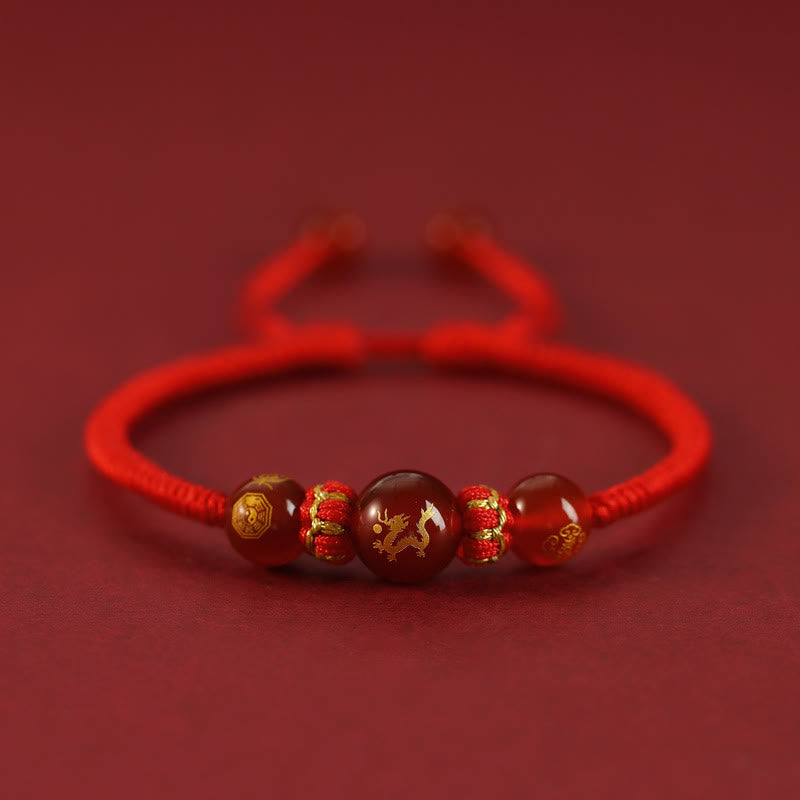 Mythstone Handmade Red Agate Chinese Zodiac Red String Braided Protection Bracelet