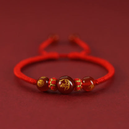 Mythstone Handmade Red Agate Chinese Zodiac Red String Braided Protection Bracelet