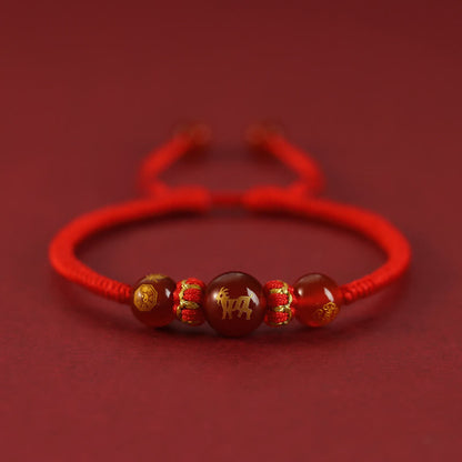 Mythstone Handmade Red Agate Chinese Zodiac Red String Braided Protection Bracelet