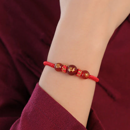 Mythstone Handmade Red Agate Chinese Zodiac Red String Braided Protection Bracelet