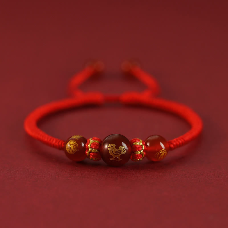 Mythstone Handmade Red Agate Chinese Zodiac Red String Braided Protection Bracelet