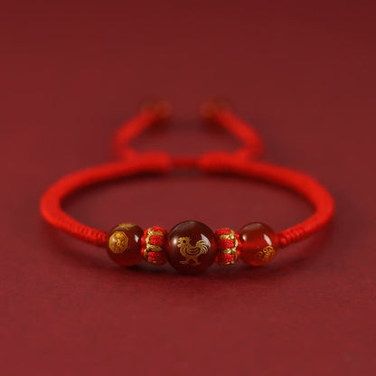 Mythstone Handmade Red Agate Chinese Zodiac Red String Braided Protection Bracelet