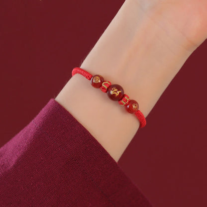 Mythstone Handmade Red Agate Chinese Zodiac Red String Braided Protection Bracelet