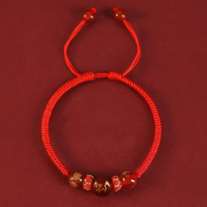 Mythstone Handmade Red Agate Chinese Zodiac Red String Braided Protection Bracelet